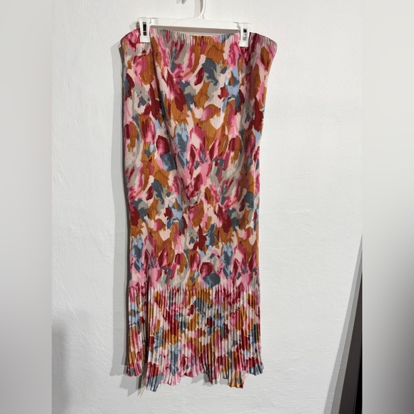 Abercrombie & Fitch strapless giselle pleat maxi dress in yellow abstract XL - Picture 5 of 13